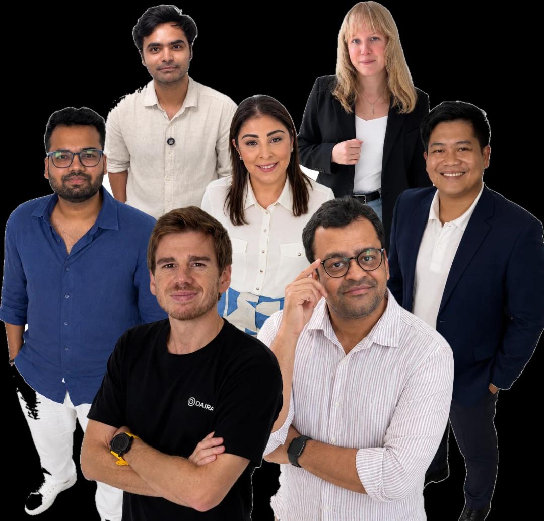 Seven members of the Daira team standing together.